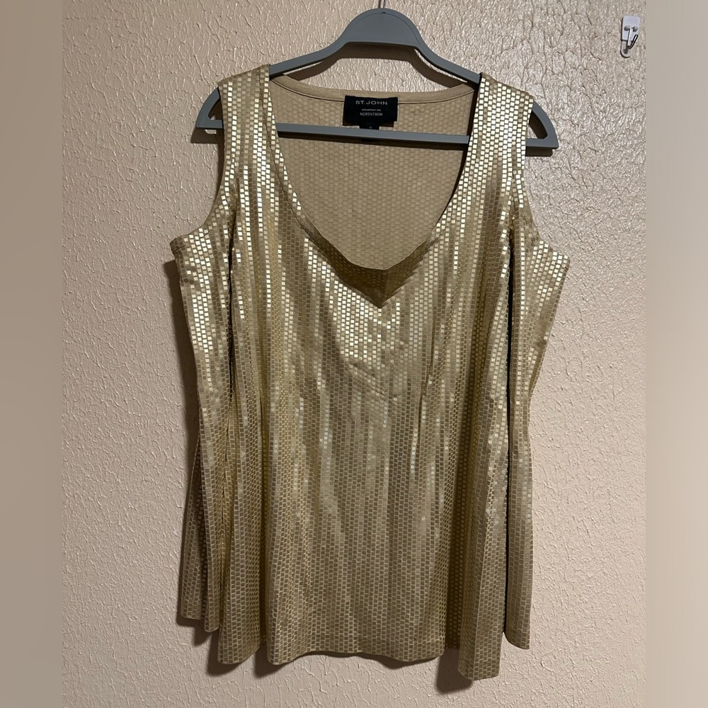 St.‎ John Cold Shoulder Top Blouse Size 12 Gold 100% Silk